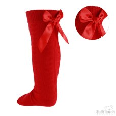 S51-R: Red Knee Length Socks w/Bow (2-6 Years)